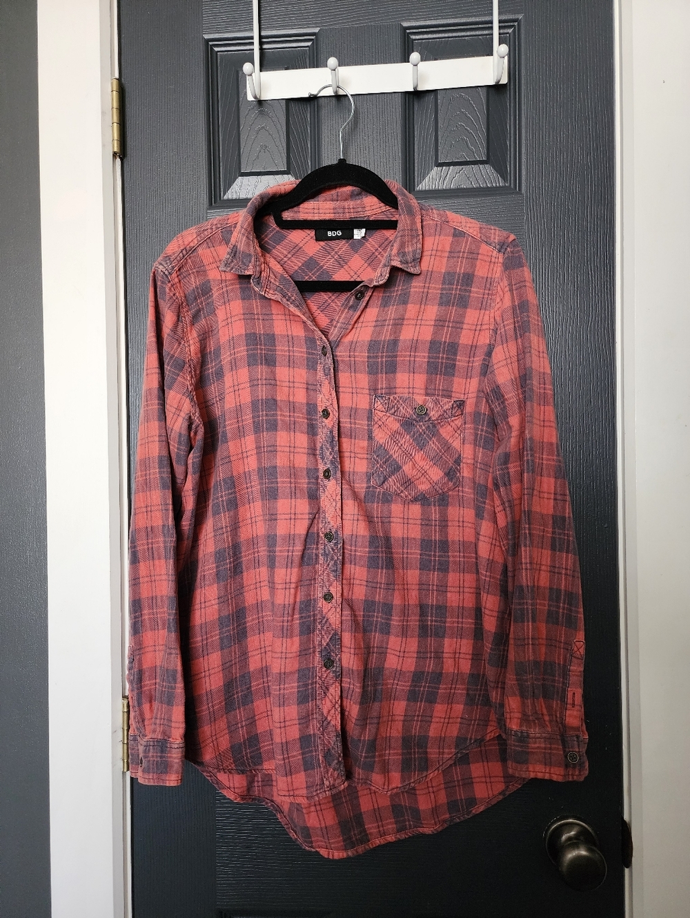 BDG washed red and black Plaid Button-Down Shirt